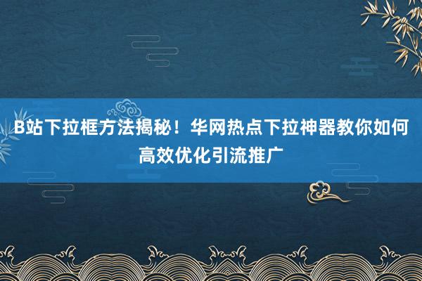 B站下拉框方法揭秘！华网热点下拉神器教你如何高效优化引流推广