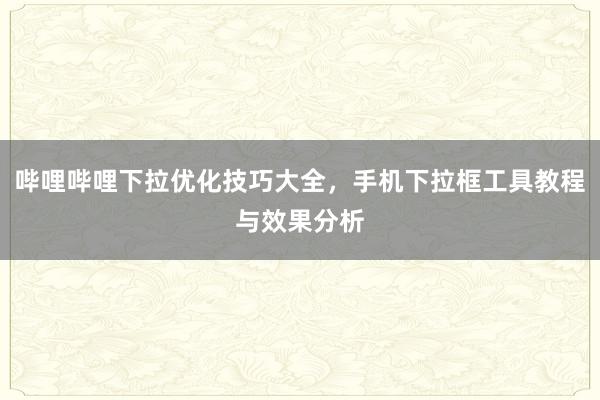 哔哩哔哩下拉优化技巧大全，手机下拉框工具教程与效果分析