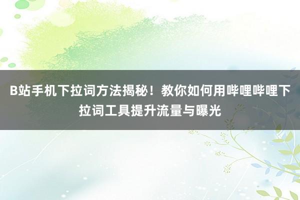 B站手机下拉词方法揭秘！教你如何用哔哩哔哩下拉词工具提升流量与曝光
