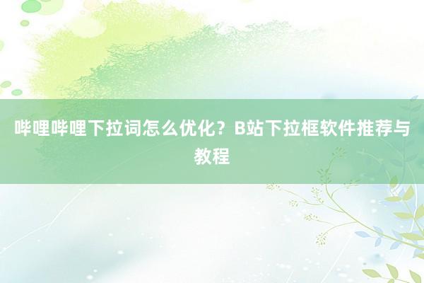 哔哩哔哩下拉词怎么优化？B站下拉框软件推荐与教程
