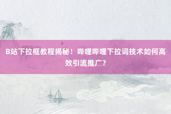 B站下拉框教程揭秘！哔哩哔哩下拉词技术如何高效引流推广？