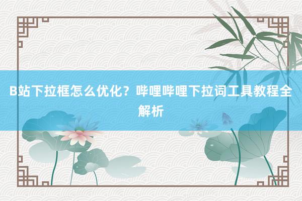 B站下拉框怎么优化？哔哩哔哩下拉词工具教程全解析