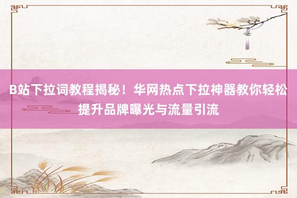 B站下拉词教程揭秘！华网热点下拉神器教你轻松提升品牌曝光与流量引流