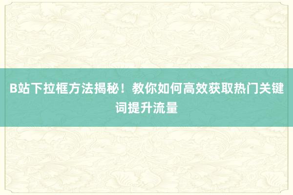 B站下拉框方法揭秘！教你如何高效获取热门关键词提升流量
