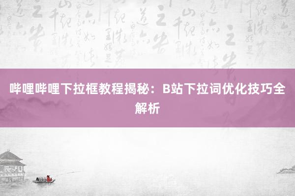 哔哩哔哩下拉框教程揭秘：B站下拉词优化技巧全解析