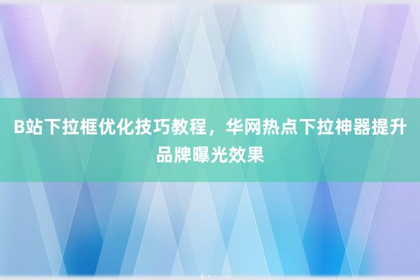 B站下拉框优化技巧教程，华网热点下拉神器提升品牌曝光效果