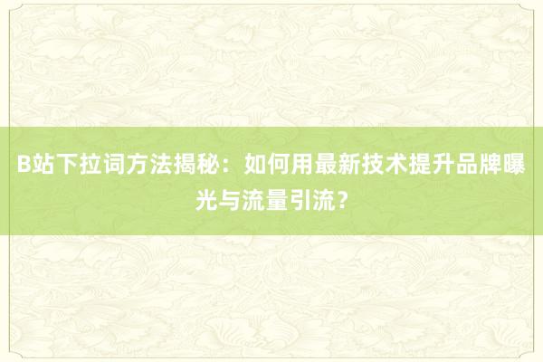 B站下拉词方法揭秘：如何用最新技术提升品牌曝光与流量引流？