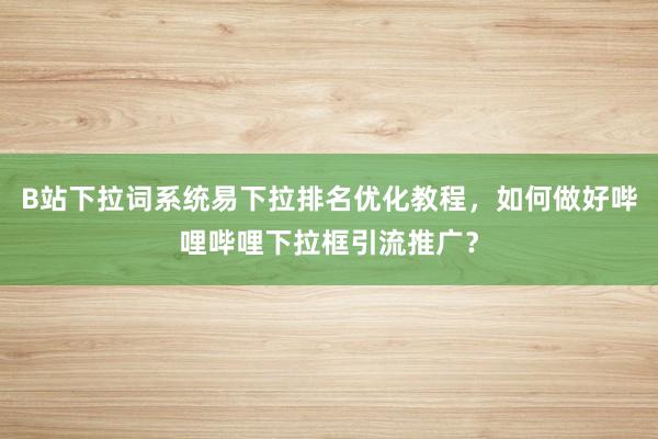 B站下拉词系统易下拉排名优化教程，如何做好哔哩哔哩下拉框引流推广？