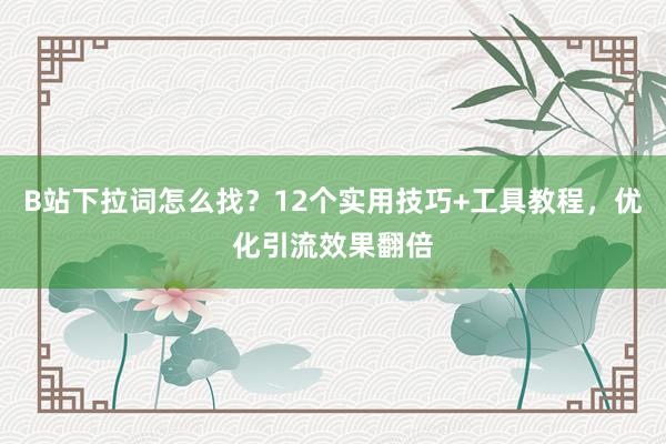 B站下拉词怎么找？12个实用技巧+工具教程，优化引流效果翻倍