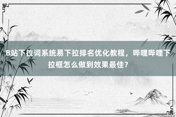 B站下拉词系统易下拉排名优化教程，哔哩哔哩下拉框怎么做到效果最佳？