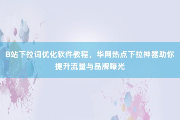 B站下拉词优化软件教程，华网热点下拉神器助你提升流量与品牌曝光