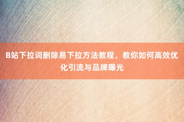 B站下拉词删除易下拉方法教程，教你如何高效优化引流与品牌曝光