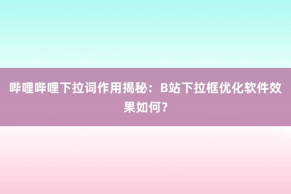 哔哩哔哩下拉词作用揭秘：B站下拉框优化软件效果如何？