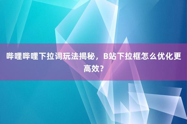 哔哩哔哩下拉词玩法揭秘，B站下拉框怎么优化更高效？