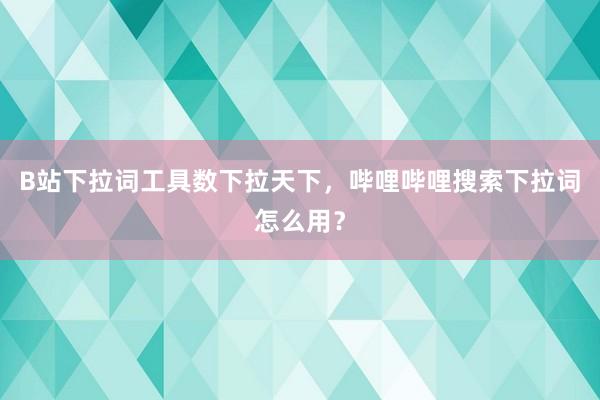 B站下拉词工具数下拉天下，哔哩哔哩搜索下拉词怎么用？