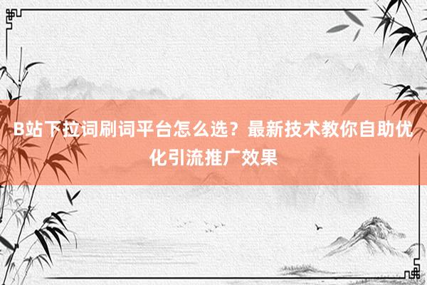 B站下拉词刷词平台怎么选？最新技术教你自助优化引流推广效果