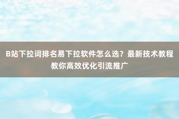 B站下拉词排名易下拉软件怎么选？最新技术教程教你高效优化引流推广