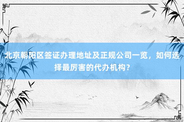 北京朝阳区签证办理地址及正规公司一览，如何选择最厉害的代办机构？
